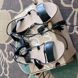 Loeffler Randall tassle ankle-wrap leather sandals sz 6.5